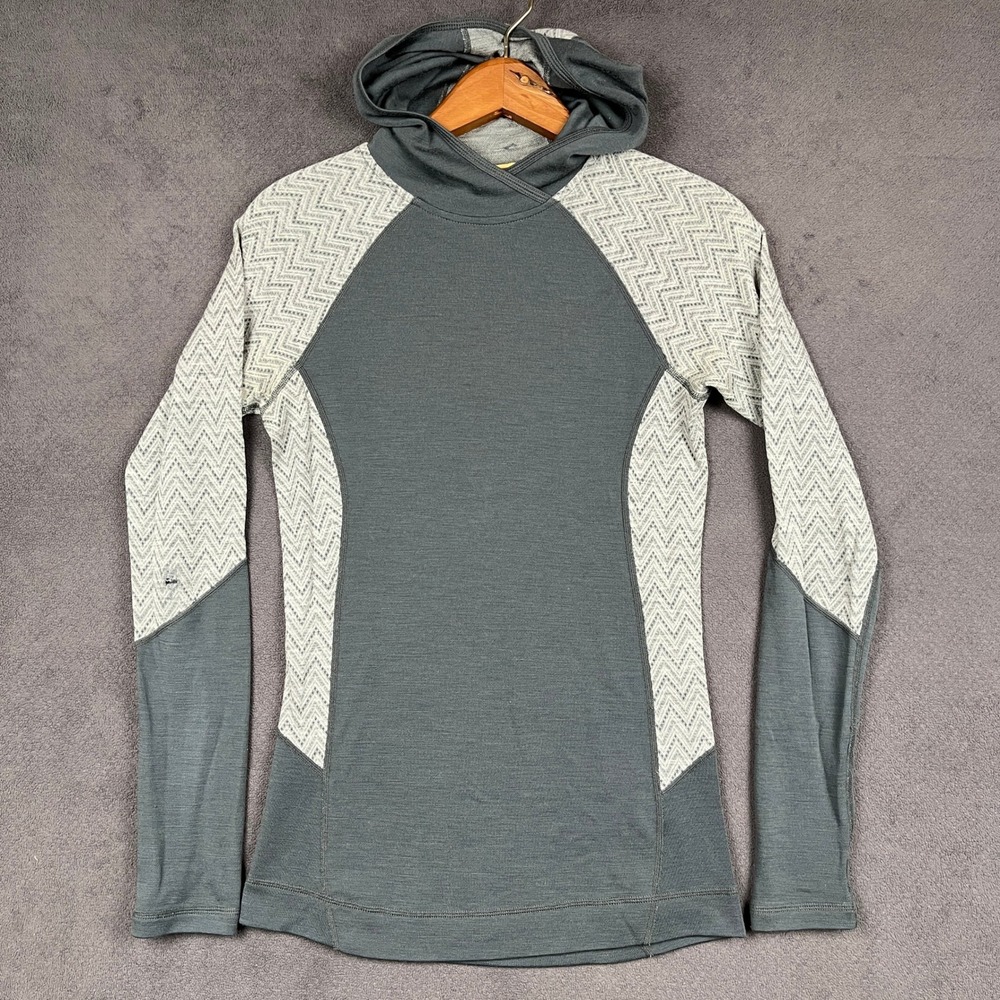 Smartwool PhD Merino 250 Hoodie Womens Small Gray Chevron Base Layer SS211
